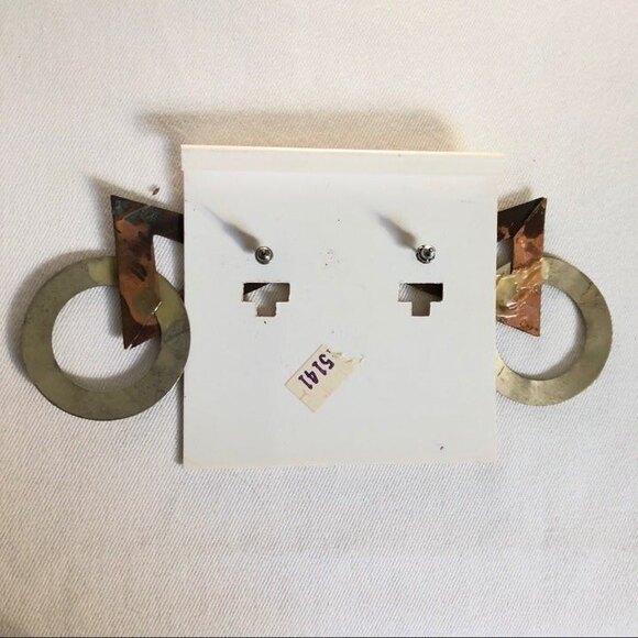 Pizzaz Mixed Metal Circle Triangle Earrings NOC - Picture 3 of 5